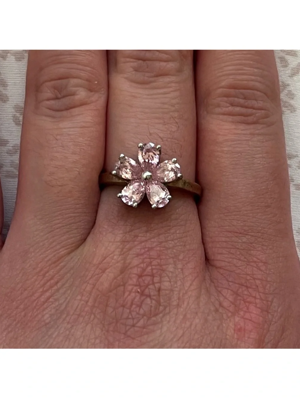 Delicate Pink Flower Crystal Ring - Women Jewelry